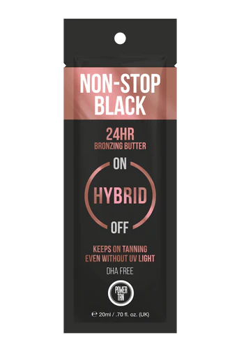 20ml sachet of Power Tan Non Stop Black Bronzing Butter