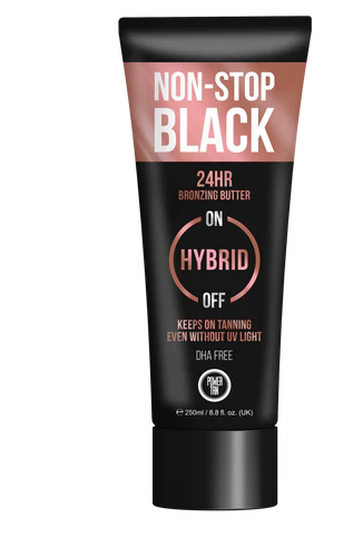 250ml bottle of Power Tan Non Stop Black Bronzing Butter