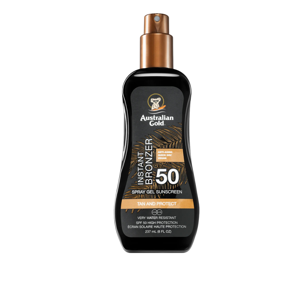 Australian Gold SPF 50 Spray Gel Sunscreen with Instant Bronzer