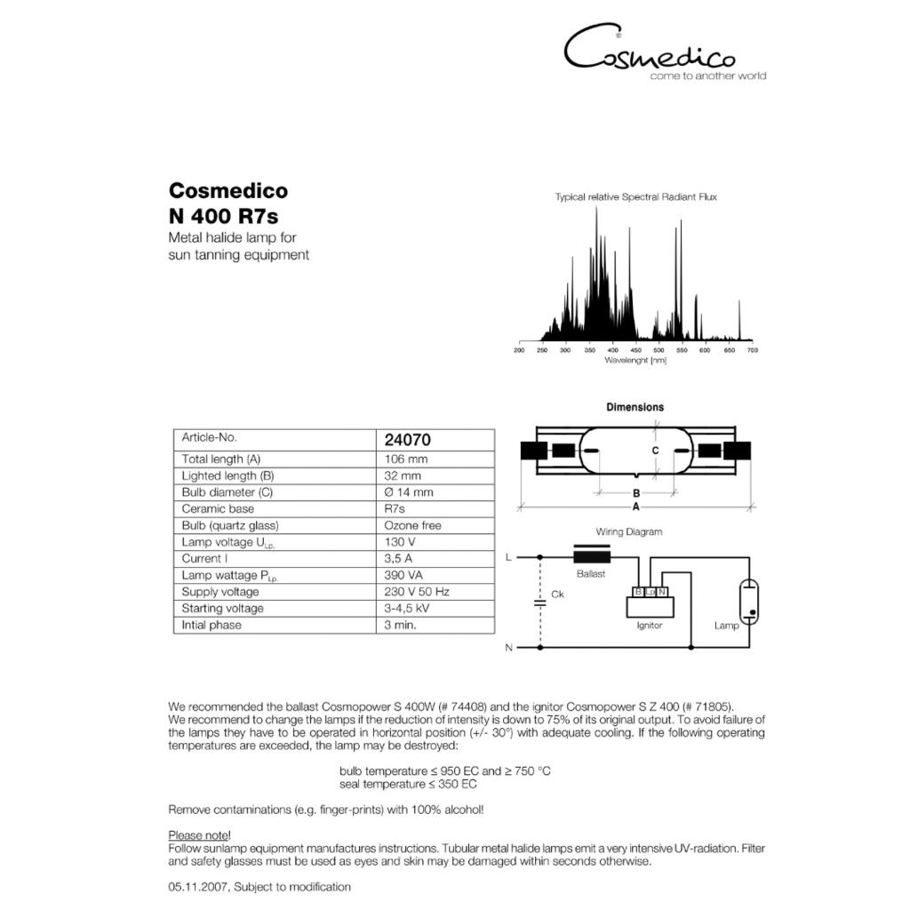 Cosmedico BC27 N 500w R7 High Pressure Facial Lamp