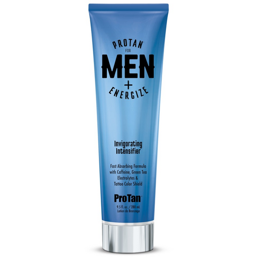 280ml bottle of Pro Tan Men + Energize Invigorating Intensifier