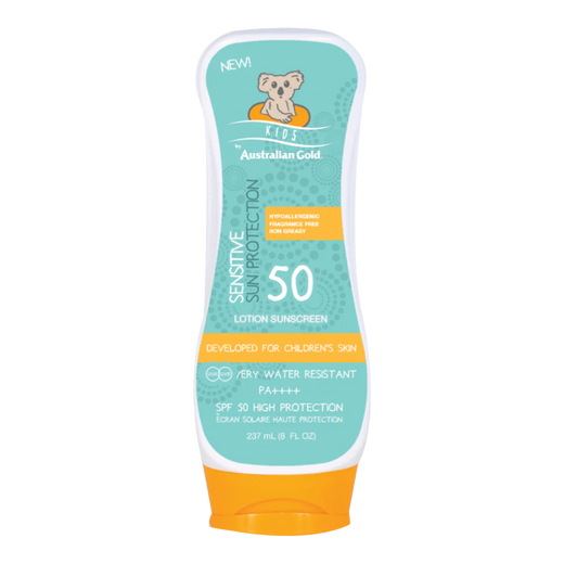 237ml bottle of Australian Gold SPF 50 Lotion Sunscreen for Kids