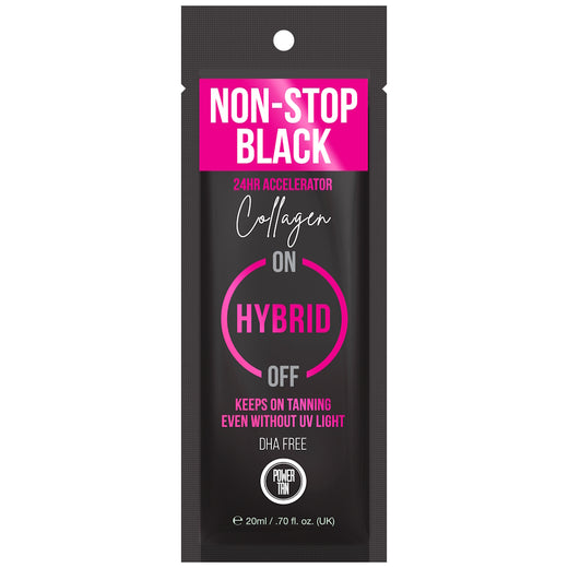 20ml sachet of Power Tan Non-Stop Black Hybrid Collagen