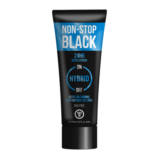 250ml bottle of Power Tan Non Stop Black Accelerator