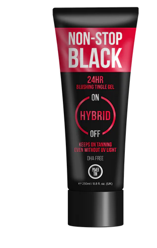 250ml bottle of Power Tan Non-Stop Black Hybrid Tingle Gelee