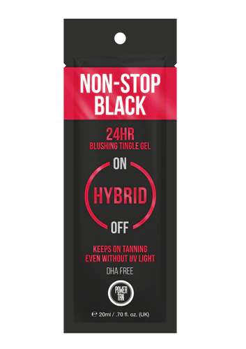 20ml sachet of Power Tan Non-Stop Black Hybrid Tingle Gelee