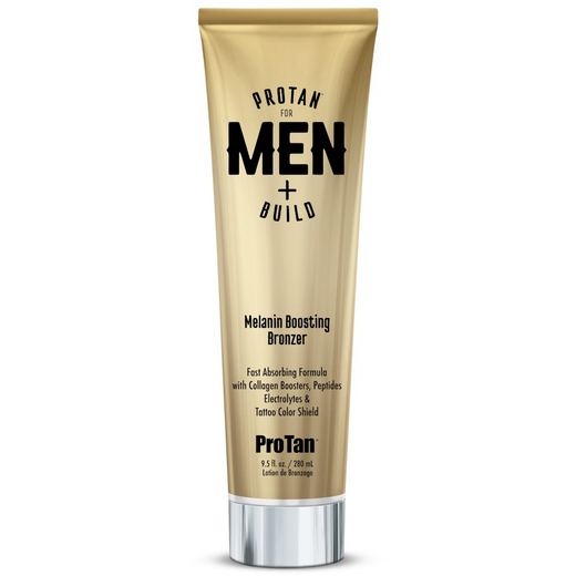 280ml bottle of Pro Tan for Men + Build Melanin Boosting Bronzer