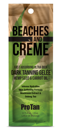 22ml sachet of Pro Tan Beaches and Crème Fast Absorbing Ultra Rich Tanning Gelee with Hemp Seed and Carrot Oil
